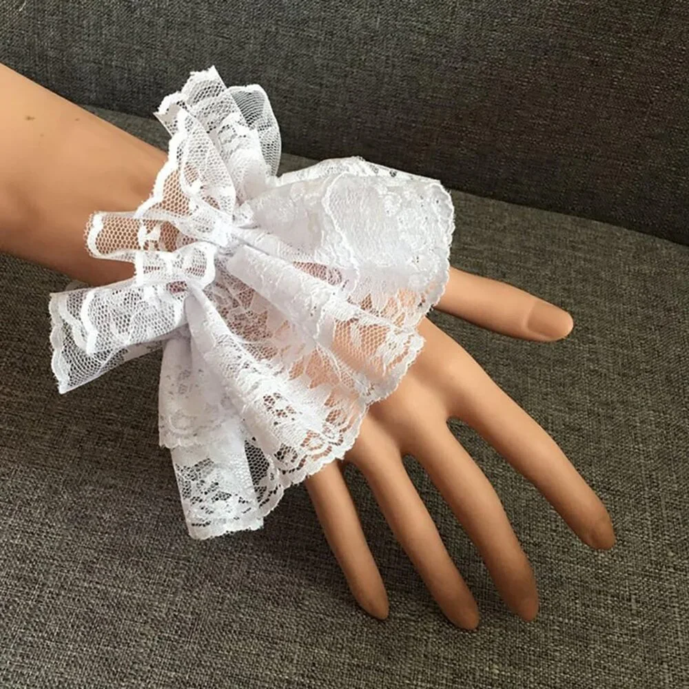 Women's Hand Sleeve Elastic Bracelet White Lace Gloves Halloween Wedding Party